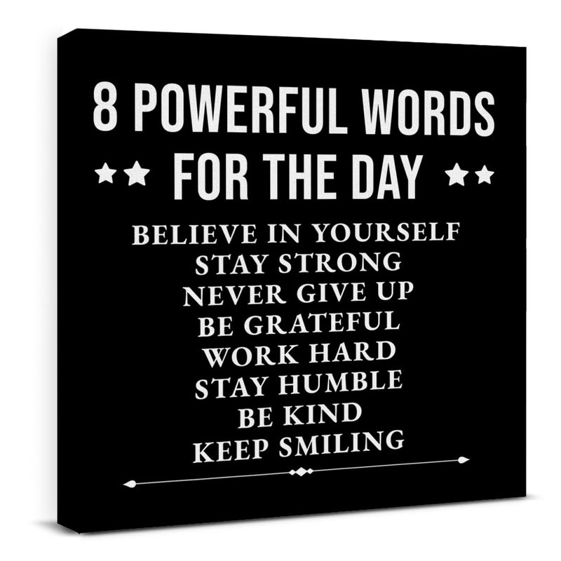 VAHATAN Inspirational Wall Decor, Motivational Canvas Painting Wall Art for Men Teen Boy, Black and White Inspiring Positive Quotes Framed Posters for Bedroom Living Room Classroom Gym Office, 8 x 8 Inches - Image 1