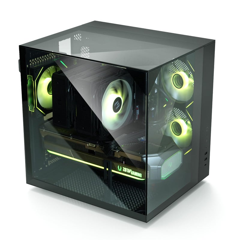 ZALMAN صندوق كمبيوتر Zalman ZQBE ATX Mid Tower، 3 مراوح PWM ARGB مع وحدة تحكم RGB متعددة المنافذ، USB Type-C 3.2، دعم مبرد 240mm، لوحات زجاجية مقسّاة بانورامية كاملة العرض، أسود - Image 2