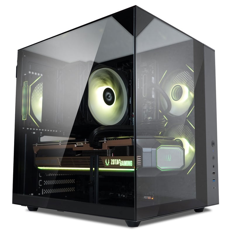 ZALMAN صندوق كمبيوتر Zalman ZQBE ATX Mid Tower، 3 مراوح PWM ARGB مع وحدة تحكم RGB متعددة المنافذ، USB Type-C 3.2، دعم مبرد 240mm، لوحات زجاجية مقسّاة بانورامية كاملة العرض، أسود - Image 1