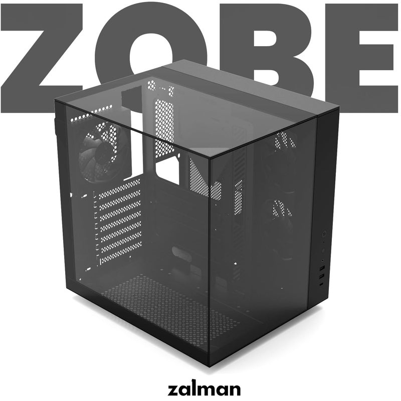 ZALMAN صندوق كمبيوتر Zalman ZQBE ATX Mid Tower، 3 مراوح PWM ARGB مع وحدة تحكم RGB متعددة المنافذ، USB Type-C 3.2، دعم مبرد 240mm، لوحات زجاجية مقسّاة بانورامية كاملة العرض، أسود - Image 4