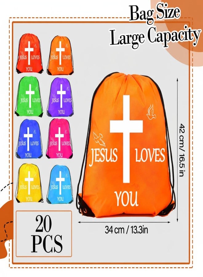 Yaure Joy 10/20/30/40/80 Pcs Jesus Loves You Drawstring Backpack Bulk Christian Religious Gift Bag for Church, Conference, Homeless - Image 2