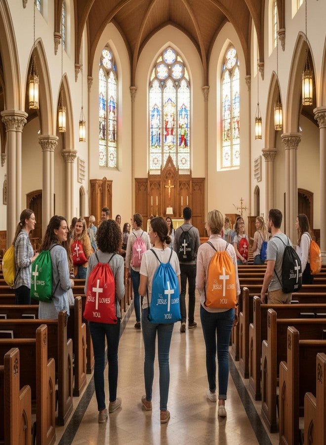 Yaure Joy 10/20/30/40/80 Pcs Jesus Loves You Drawstring Backpack Bulk Christian Religious Gift Bag for Church, Conference, Homeless - Image 3