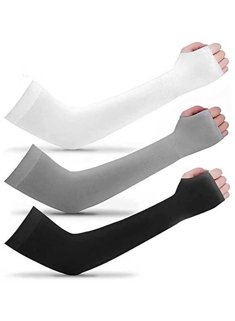 3-Pair UV Sun Protection Compression Arm Sleeves,UV Protection Cooler Arm Sleeves for Men & Women, Sports Arm Sleeves With Hand Cover, Cycling/Driving/Bike and all other Outdoor Activities or Indoor sports - Image 1