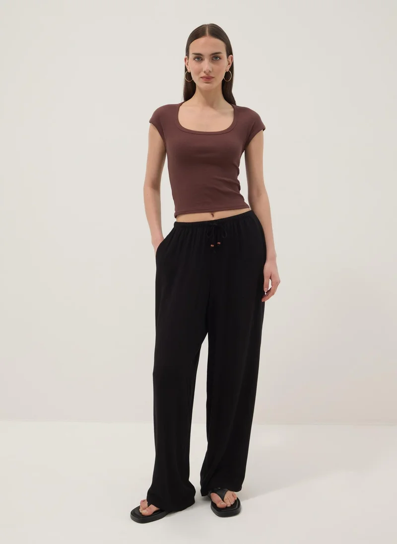 Ovs OVS Brown Short-Sleeve Stretch-Cotton T-Shirt