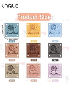 Unique 45 Pcs PU Leather Handmade Label, Colorful Handmade Tags for Crochet Items Handmade Clothing Labels Embellishments Knit Embossed Tag with Holes for DIY Crafts Sewing Jeans Bag Shoes Hat (9 Color)  - Image 2