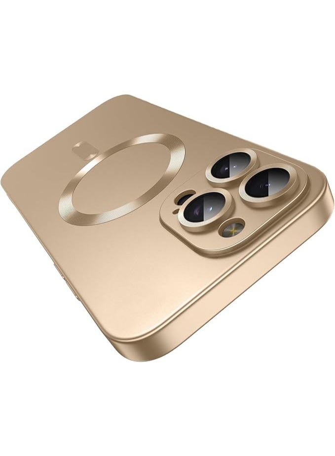 جراب مغناطيسي متوافق مع iPhone 12 Pro [متوافق مع MagSafe] [واقي عدسة الكاميرا المدمج] جراب هاتف معدني لامع مقاوم للصدمات من السيليكون الناعم النحيف (ذهبي) - Image 1