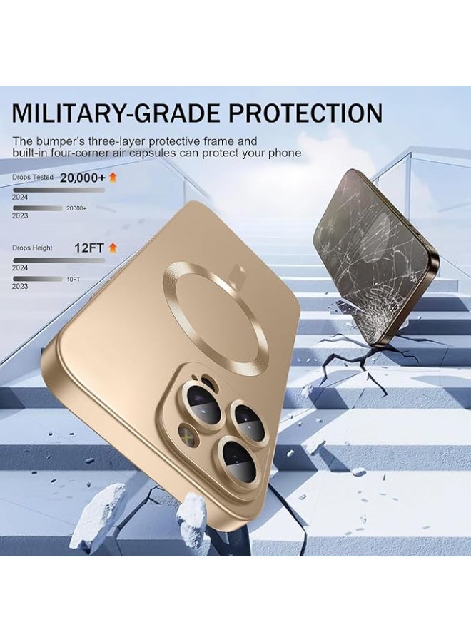 جراب مغناطيسي متوافق مع iPhone 12 Pro [متوافق مع MagSafe] [واقي عدسة الكاميرا المدمج] جراب هاتف معدني لامع مقاوم للصدمات من السيليكون الناعم النحيف (ذهبي) - Image 2