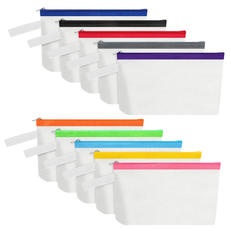 Sinzip 10 Pieces Cotton Canvas Makeup Bag with Bottom and Strap MultiPurpose Cosmetic Bag with Zipper Travel Toiletry Pouch Blank DIY Craft Bag Multicolor 01 XS - Image 2