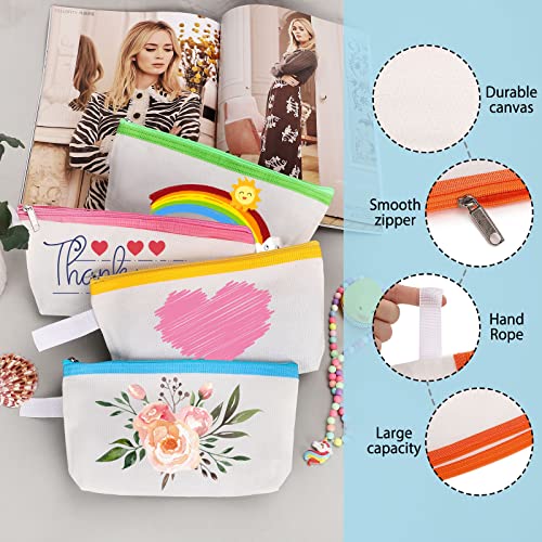 Sinzip 10 Pieces Cotton Canvas Makeup Bag with Bottom and Strap MultiPurpose Cosmetic Bag with Zipper Travel Toiletry Pouch Blank DIY Craft Bag Multicolor 01 XS - Image 3
