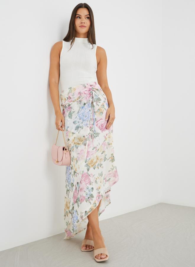 ستايلي تنورة ماكسي بتصميم غير متماثل وكسرات جانبية بطبعة زهور - Image 1