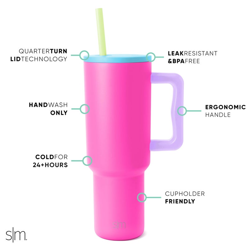Simple Modern 40 oz Trek Tumbler with Handle and Straw Lid | Cup Holder Friendly Insulated Stainless Steel Travel Mug | 80s Mix - Image 2