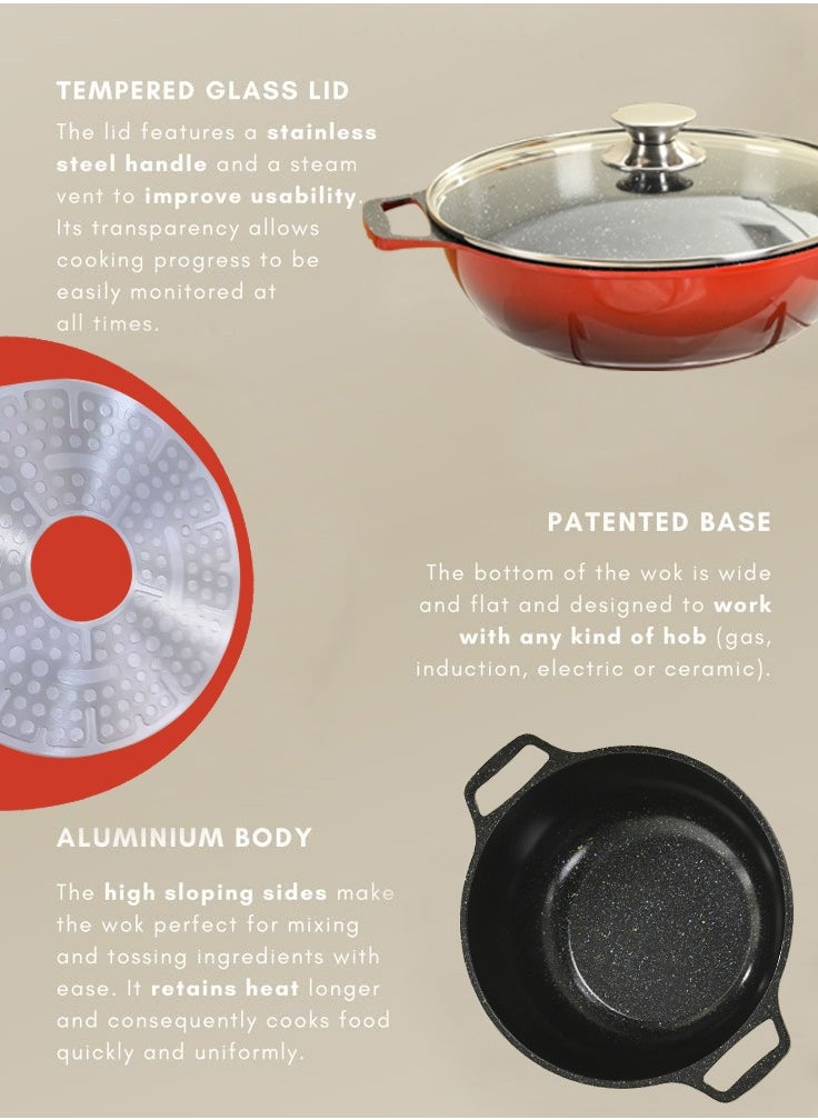 X spring 10-piece Granite Non-stick Cookware Set, 100% PFOA/PFO Free, 24/26/28/30cm Deep Stockpot + 28cm Shallow Stockpot, Scald-proof Handle and Tempered Glass Lid, Multi-person Cooking Kitchenware (Red)  - Image 5