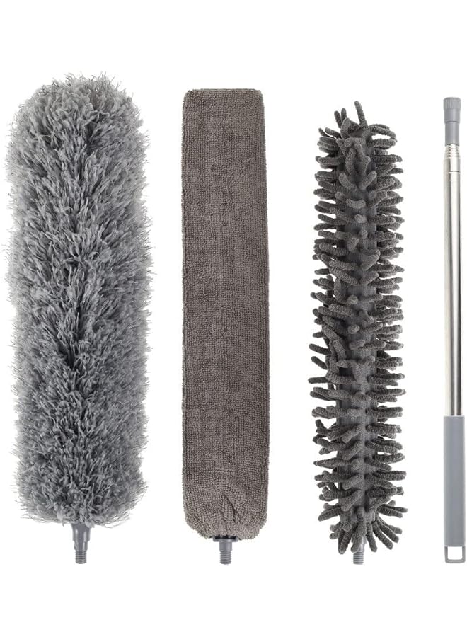 Zaboon Feather Duster With Extension Pole 4Pcs/Set Retractable & Bendable Dust Brush Cleaner Long Feather Duster For Cleaning Ceiling Fan High Ceiling Blinds Furniture Cars - Image 1