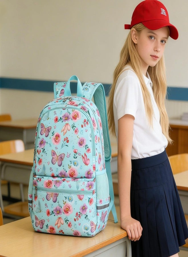 DSIUE Kids Backpack for Girls Elementary BookBags Teens Middle School Backpack with Lunch Box Butterfly Lake Blue - Image 2