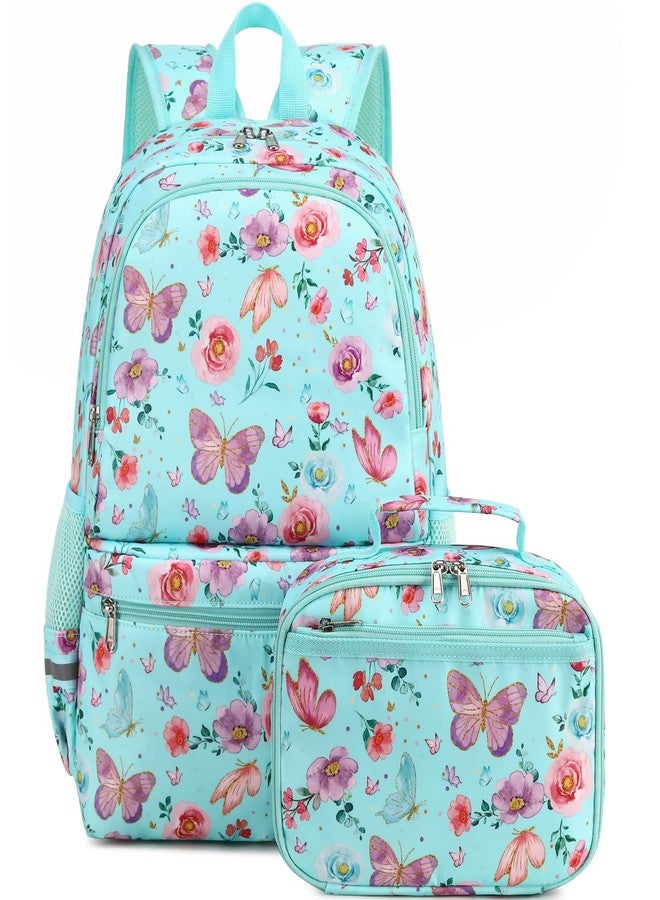 DSIUE Kids Backpack for Girls Elementary BookBags Teens Middle School Backpack with Lunch Box Butterfly Lake Blue - Image 1