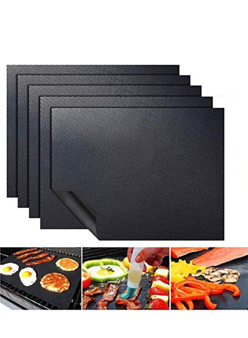 SYOSI Grill Mats for Outdoor Grill, Daily art Grill Mats Non Stick BBQ Grill Mat Baking Mats Teflon BBQ Accessories Grill Tools Reusable, Works on Gas, Charcoal, Electric Grill 16 x 13 Inch, Black, 5PCS - Image 1