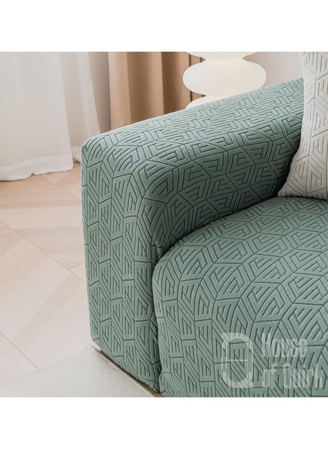 HOUSE OF QUIRK House of Quirk Universal Triple Seater 220 GSM Jacquard Grain Texture Fabric Sofa Cover Soft Touching Cover for Couch Flexible Stretch Sofa Slipcover (Green, 190-230cm)  - Image 5
