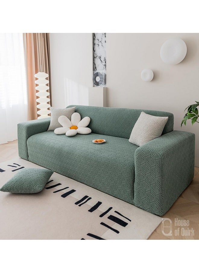 HOUSE OF QUIRK House of Quirk Universal Triple Seater 220 GSM Jacquard Grain Texture Fabric Sofa Cover Soft Touching Cover for Couch Flexible Stretch Sofa Slipcover (Green, 190-230cm)  - Image 1