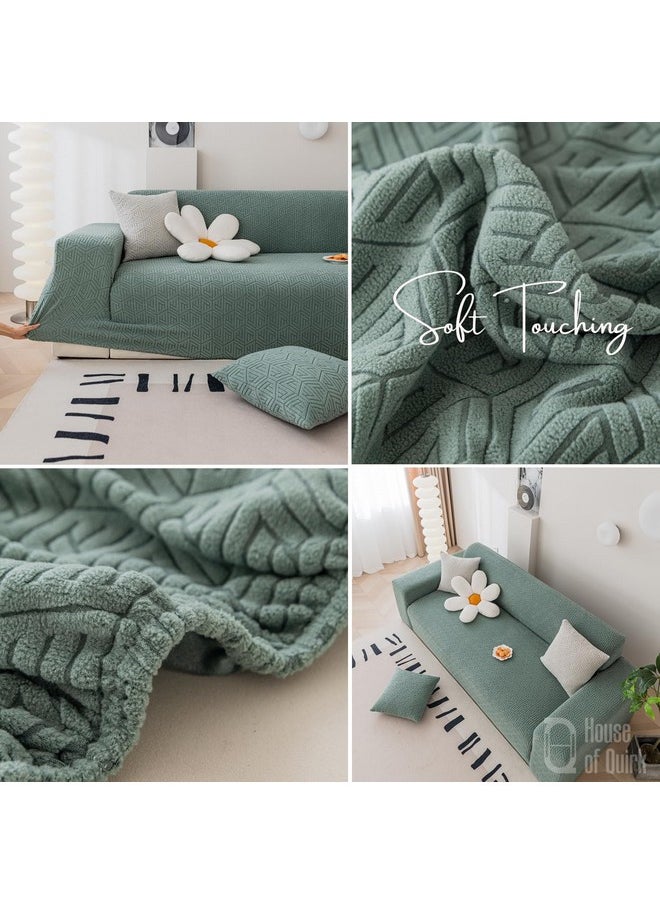 HOUSE OF QUIRK House of Quirk Universal Triple Seater 220 GSM Jacquard Grain Texture Fabric Sofa Cover Soft Touching Cover for Couch Flexible Stretch Sofa Slipcover (Green, 190-230cm)  - Image 3
