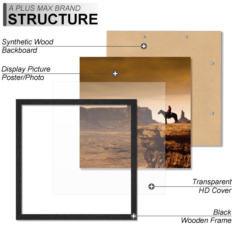 A PLUS MAX Square 24x24 Frame, Black Engineered Wood Picture Frame for 24 x 24 Picture Poster Photo, Light Weight 24 by 24 Frame with Wood-grain for Wall - 1 Pack/Black/24 x24 - Image 3