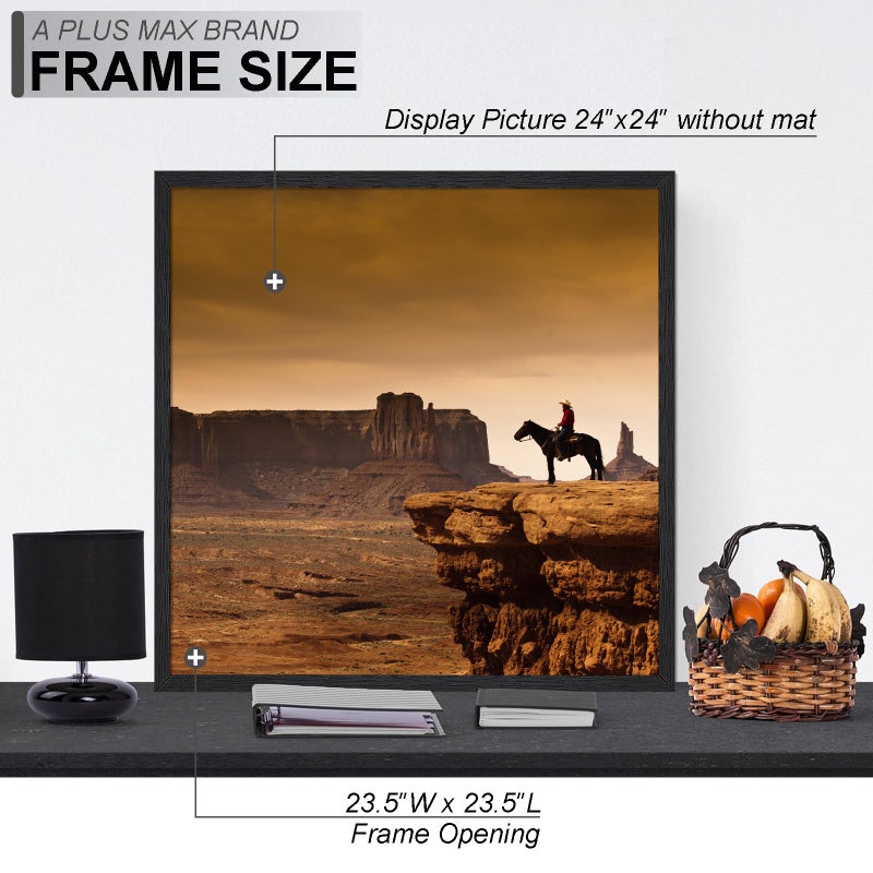 A PLUS MAX Square 24x24 Frame, Black Engineered Wood Picture Frame for 24 x 24 Picture Poster Photo, Light Weight 24 by 24 Frame with Wood-grain for Wall - 1 Pack/Black/24 x24 - Image 4