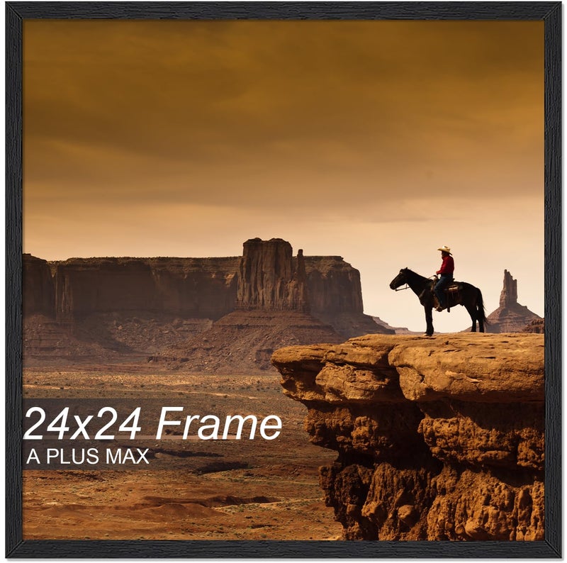 A PLUS MAX Square 24x24 Frame, Black Engineered Wood Picture Frame for 24 x 24 Picture Poster Photo, Light Weight 24 by 24 Frame with Wood-grain for Wall - 1 Pack/Black/24 x24 - Image 1