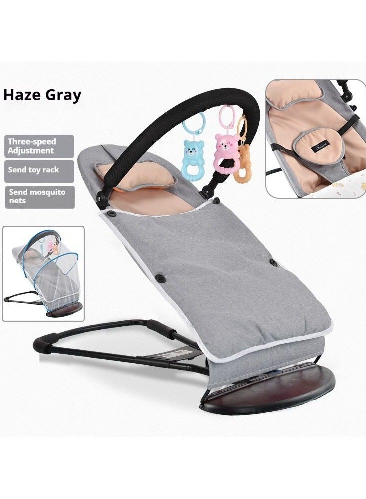 Favarey Baby Bouncer Rocker Chair 0-12 Months with 3-Point Harness 4 Adjustable Heights - Includes Detachable Quilt Pillow Toy Rack & Mosquito Net - Portable Infant Seat Newborn Bouncer and Rocking Swing - Image 2