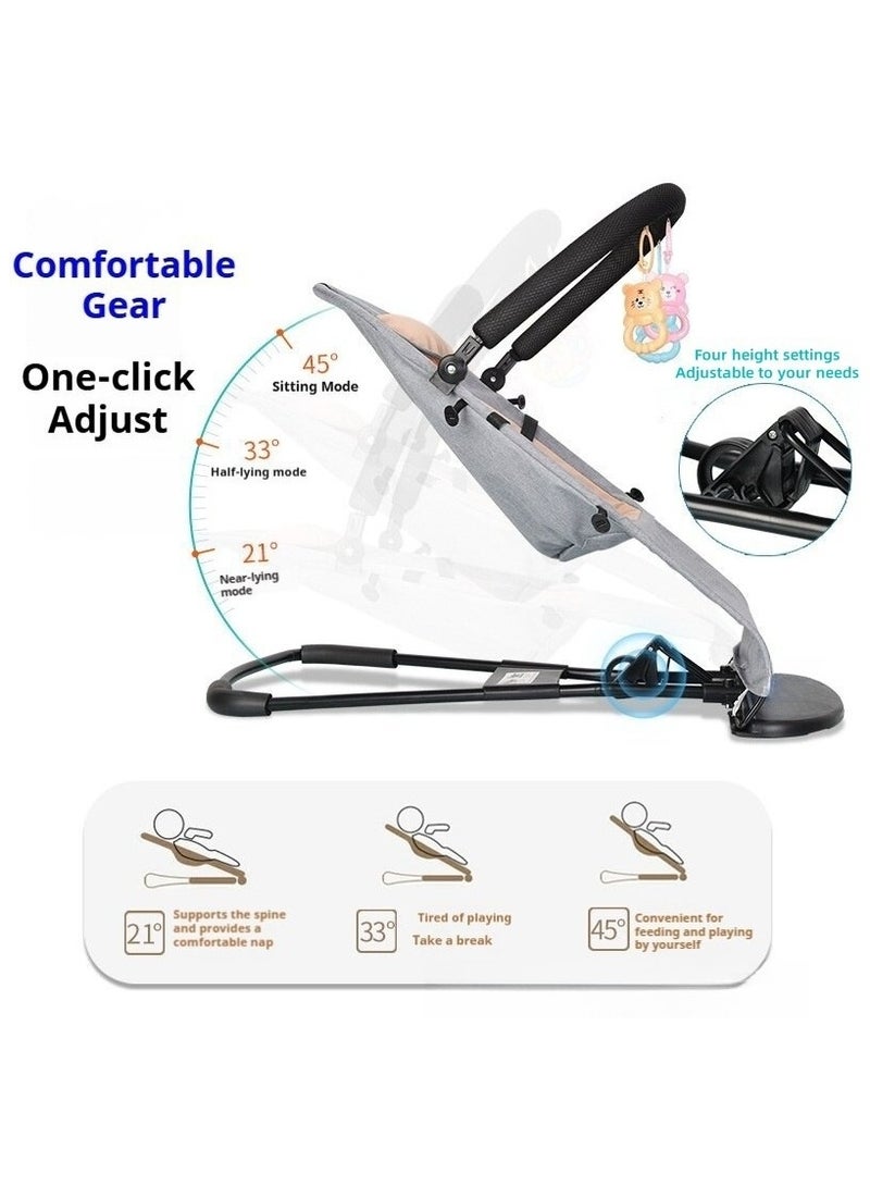 Favarey Baby Bouncer Rocker Chair 0-12 Months with 3-Point Harness 4 Adjustable Heights - Includes Detachable Quilt Pillow Toy Rack & Mosquito Net - Portable Infant Seat Newborn Bouncer and Rocking Swing - Image 4
