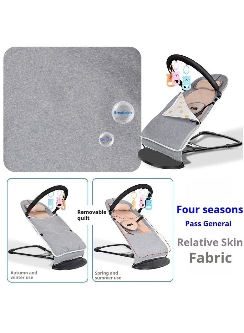 Favarey Baby Bouncer Rocker Chair 0-12 Months with 3-Point Harness 4 Adjustable Heights - Includes Detachable Quilt Pillow Toy Rack & Mosquito Net - Portable Infant Seat Newborn Bouncer and Rocking Swing - Image 5