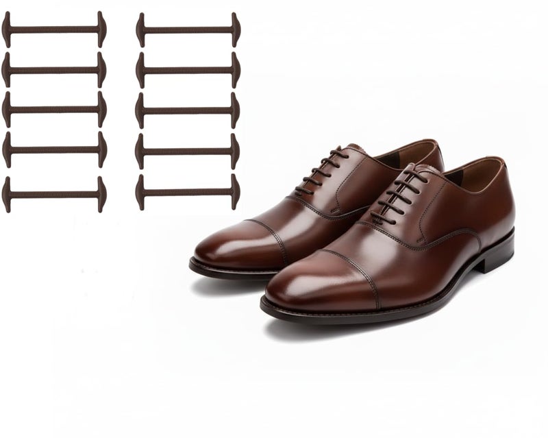 Koollaces Elastic No Tie Dress Shoe Laces for Men â€“ Silicone Anchor-Type Laces, Black & Brown (10pcs Brown) - Image 1
