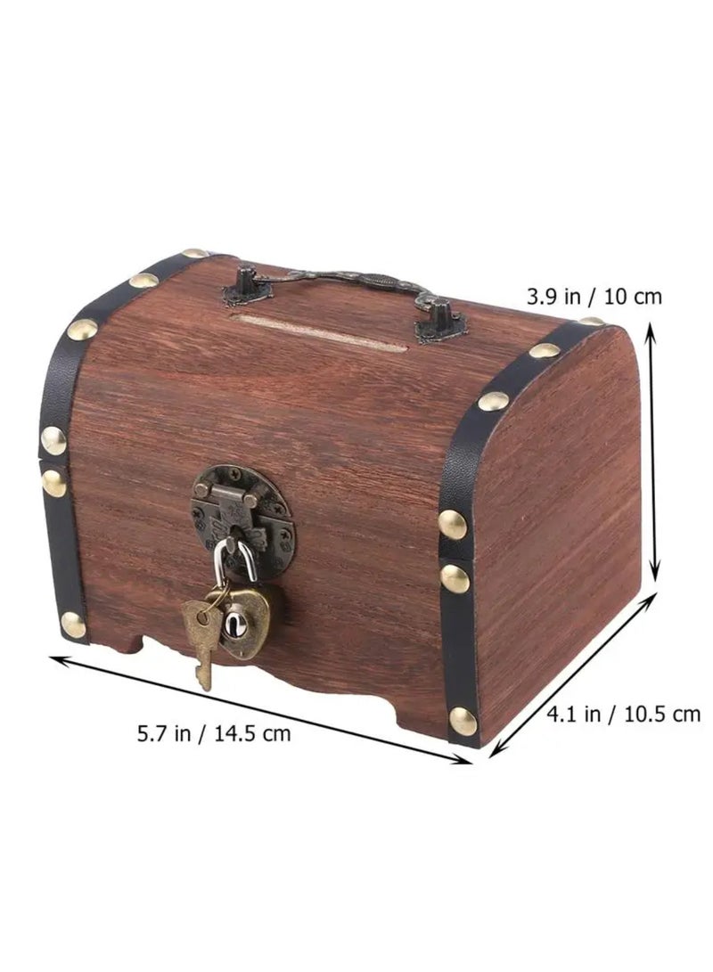Wooden Treasure Box Retro Vintage Storage Box with Lock Box Kids Treasure Box for Jewelry Collection - Image 2
