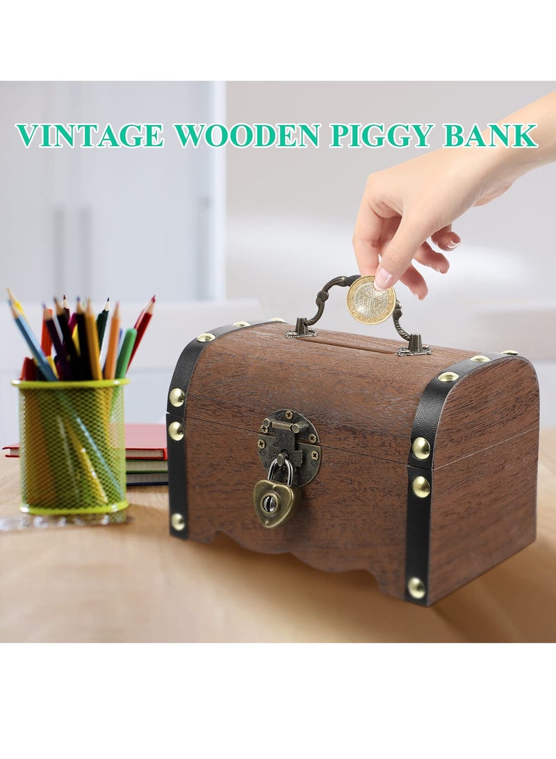 Wooden Treasure Box Retro Vintage Storage Box with Lock Box Kids Treasure Box for Jewelry Collection - Image 4