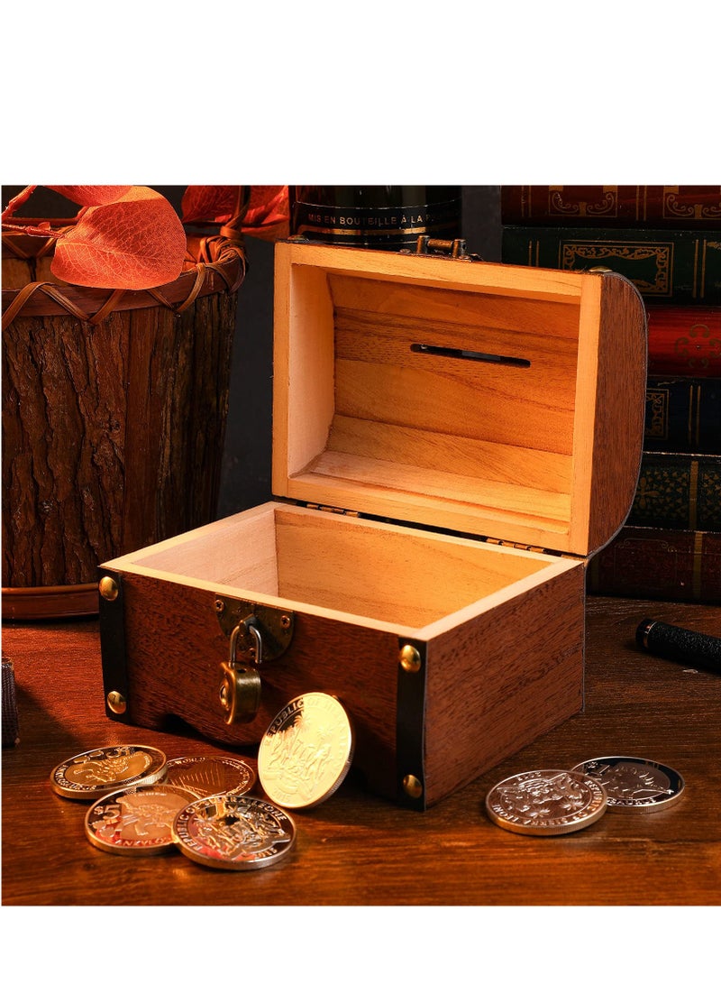 Wooden Treasure Box Retro Vintage Storage Box with Lock Box Kids Treasure Box for Jewelry Collection - Image 5