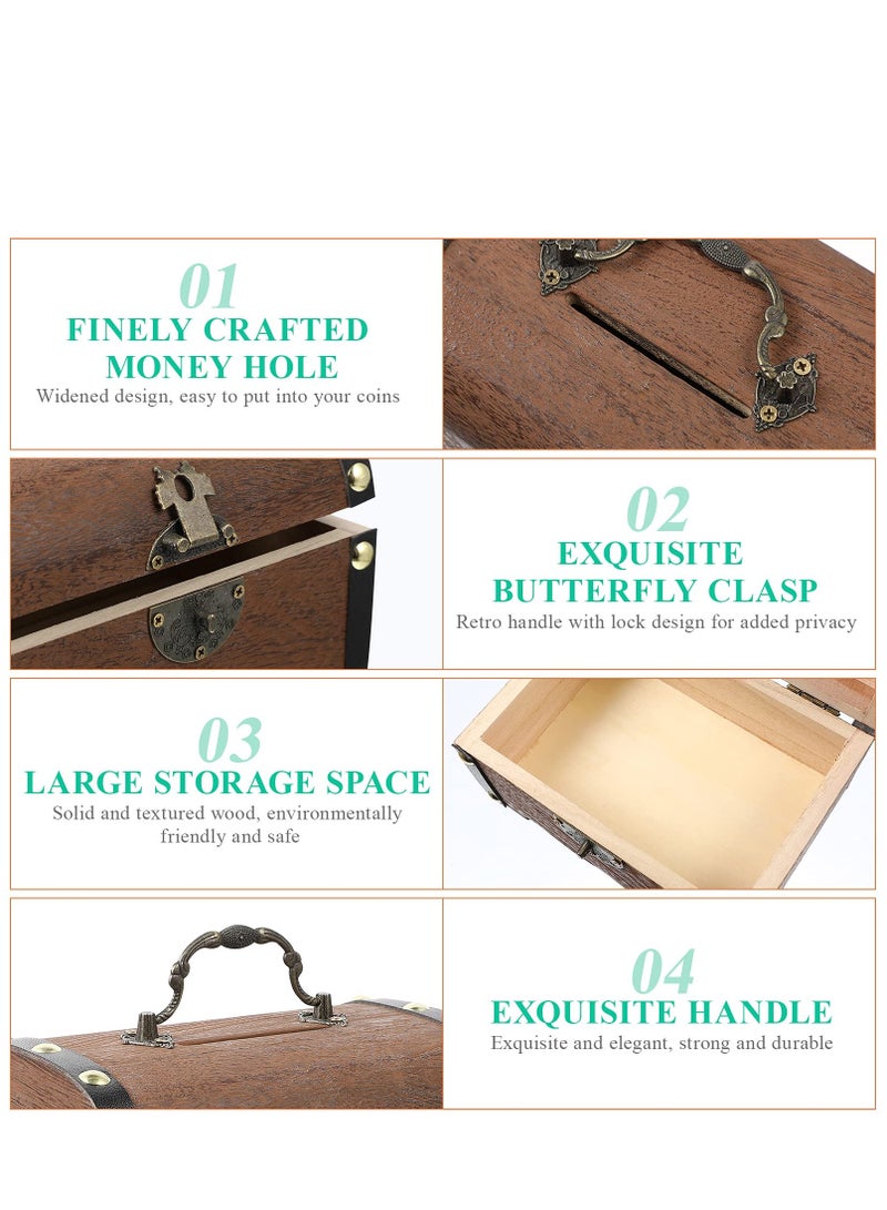 Wooden Treasure Box Retro Vintage Storage Box with Lock Box Kids Treasure Box for Jewelry Collection - Image 3