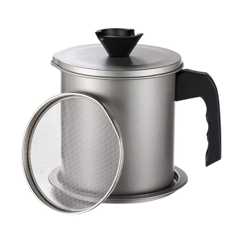 KAHAAN Oil Strainer Pot Oil Filter Stainless Steel Household Grease Can Food Strainer Oil Pot with Lid Cooking Oil Fat Separator for Filter Residue Lid NonSlip Tray for Storing Frying Oil 1pc - Image 2