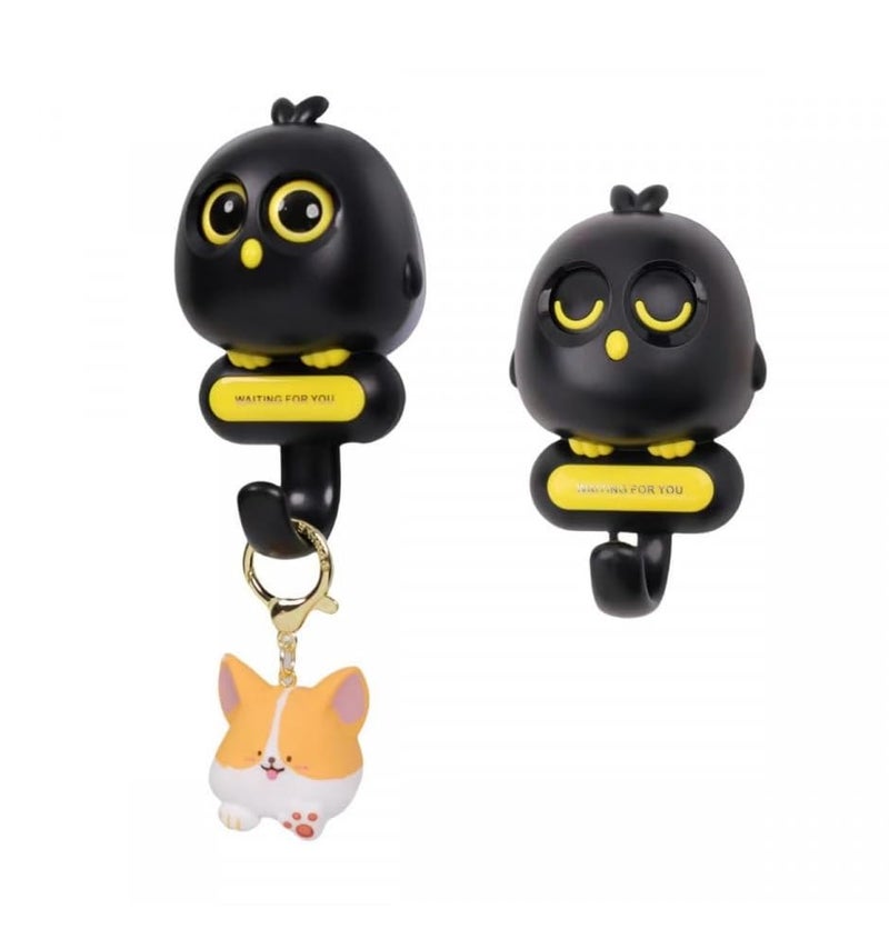 PUSHKH Blinking Owl MultiFunctional Adhesive Wall Hook with Automatic Open Close Eyes Creative Wall Decoration Hook Pack of 2 - Image 3