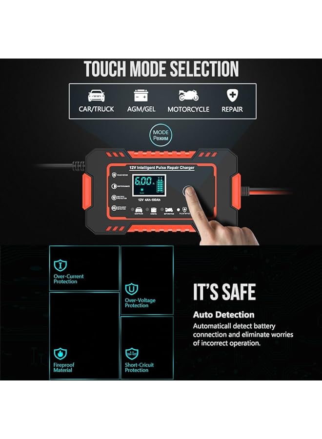 Car Battery Charger, 12V/6A Smart Fully Automatic Car Battery Charger/Maintainer With Temperature Compensation And Lcd Screen For Car/Truck/Motorcycle/Lawn Mower/Marine/Lead Acid Batteries - Image 3
