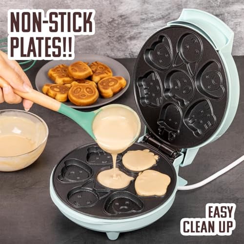 Primalite Animal Waffle Maker Machine for Kids- 700 Watts - Make 7 Fun & Cool Panda, Cat, Dog, Tiger & Reindeer Shaped Waffles or Pancakes | Unique Gift Idea | Electric Non-Stick Iron - Mint Green - Image 5