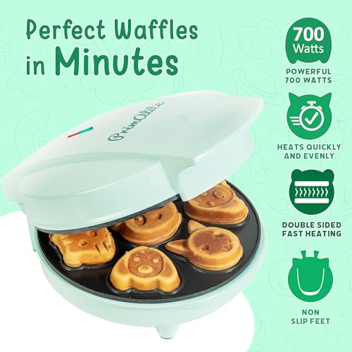 Primalite Animal Waffle Maker Machine for Kids- 700 Watts - Make 7 Fun & Cool Panda, Cat, Dog, Tiger & Reindeer Shaped Waffles or Pancakes | Unique Gift Idea | Electric Non-Stick Iron - Mint Green - Image 4