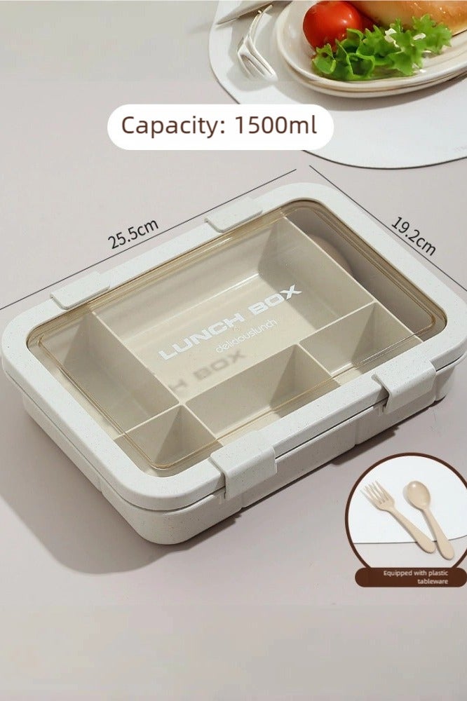 KELIO 1500ML Lunch Box,Leak-proof Bento Box,Lunch Box Containers,Spoon,Forks,Minimalist Design Food Storage Box (Khaki Set) - Image 1