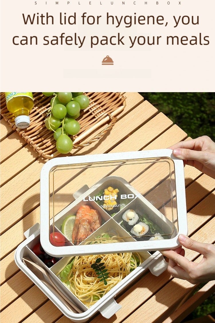 KELIO 1500ML Lunch Box,Leak-proof Bento Box,Lunch Box Containers,Spoon,Forks,Minimalist Design Food Storage Box (Khaki Set) - Image 5