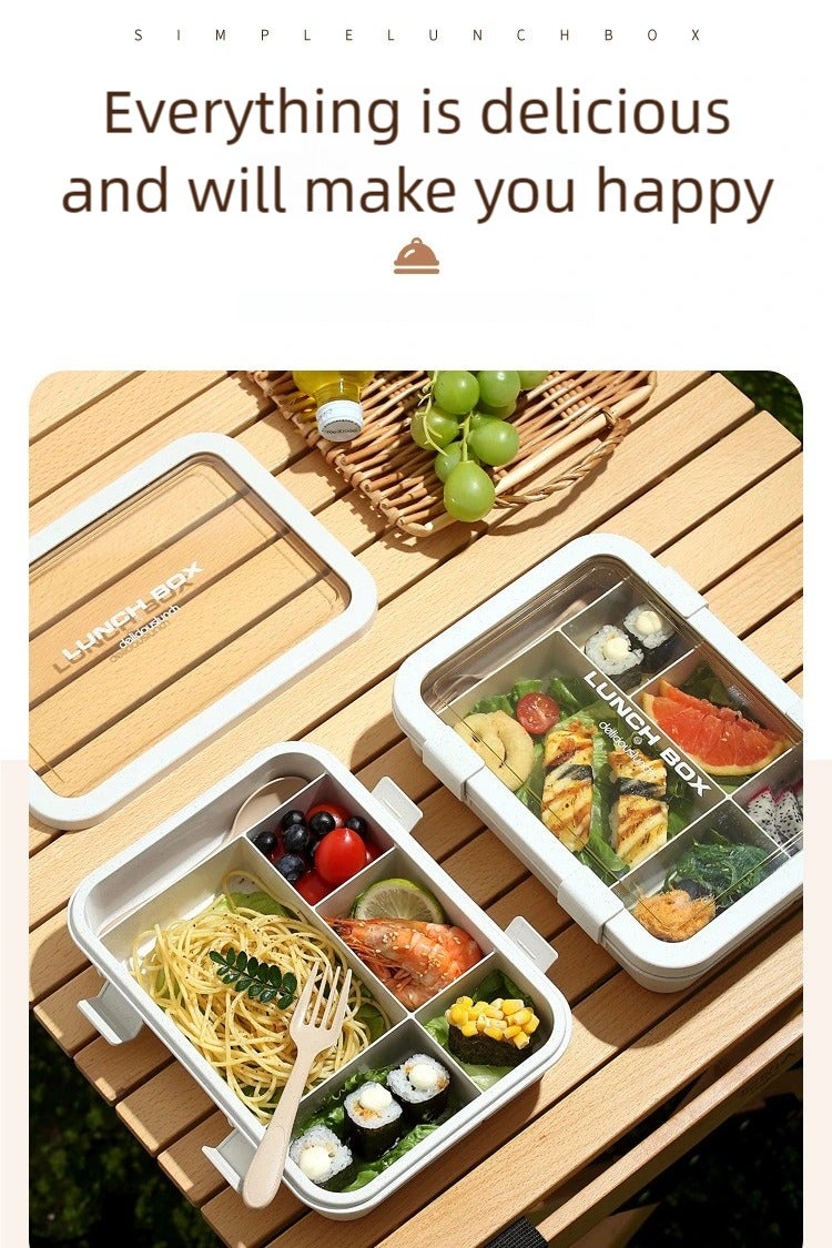 KELIO 1500ML Lunch Box,Leak-proof Bento Box,Lunch Box Containers,Spoon,Forks,Minimalist Design Food Storage Box (Khaki Set) - Image 4