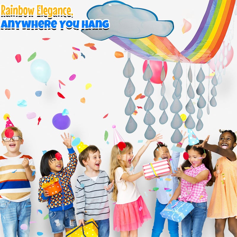 Fun Express Rainbow and Cloud Ceiling Decorations Hanging - 12-Foot Rainbow Ceiling Clouds with Rain Drops - Easy to Install Elevate Any Room with a Colorful Hanging Rainbow Clouds Decorations Party - Image 4