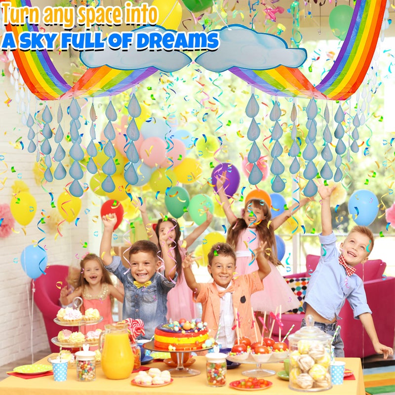 Fun Express Rainbow and Cloud Ceiling Decorations Hanging - 12-Foot Rainbow Ceiling Clouds with Rain Drops - Easy to Install Elevate Any Room with a Colorful Hanging Rainbow Clouds Decorations Party - Image 5