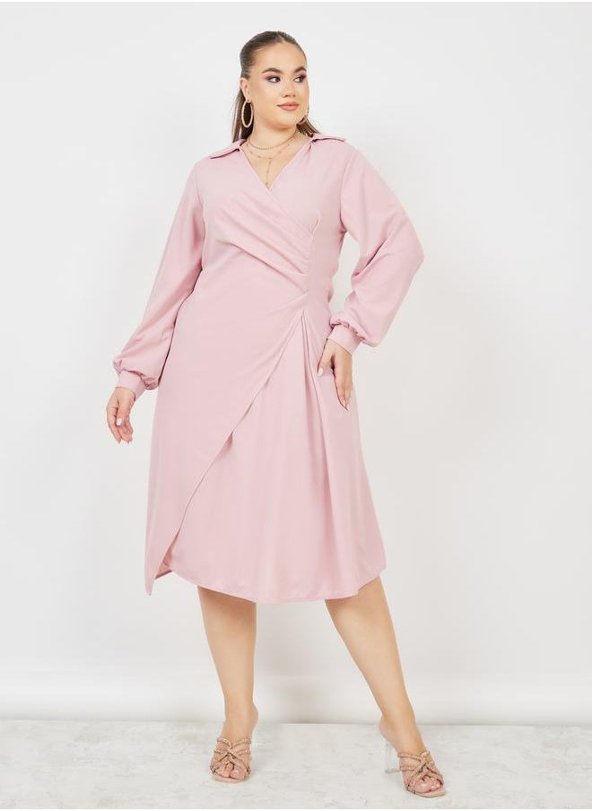 Styli Plus Pleated Collared A-line Midi Dress  - Image 5