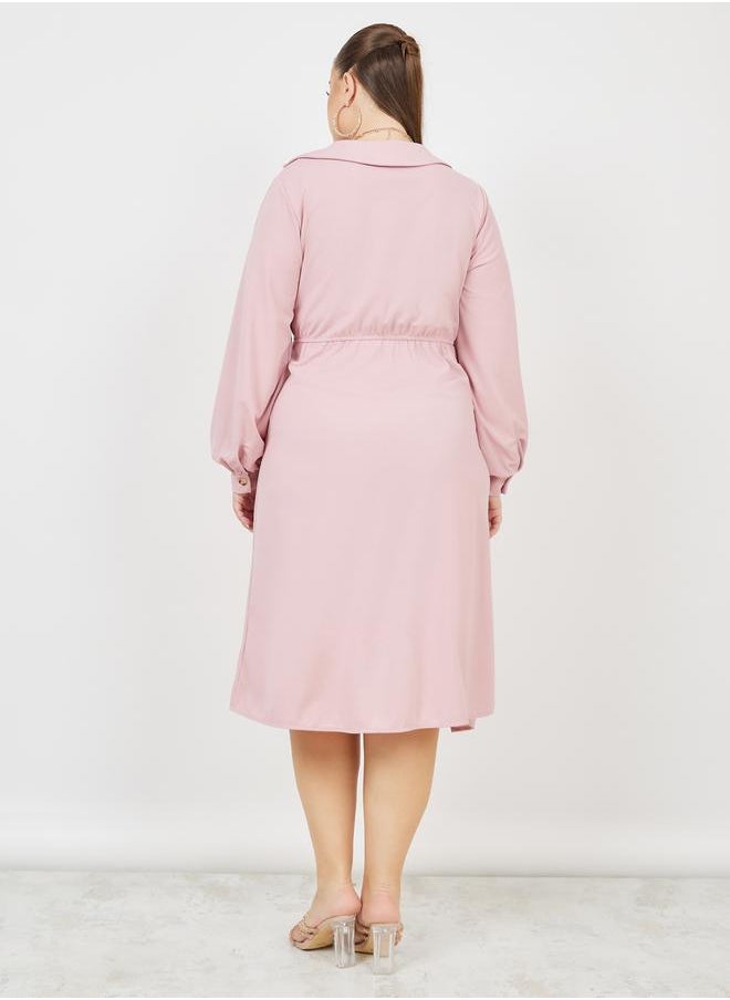 Styli Plus Pleated Collared A-line Midi Dress  - Image 4