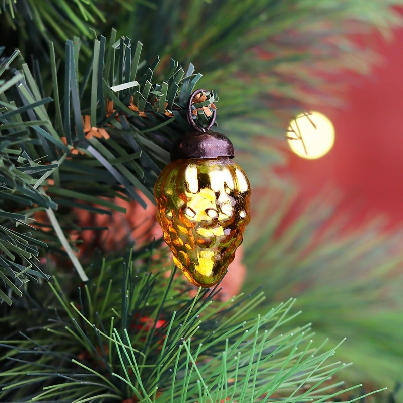 Indian-Shelf 200 Pieces Glass Gold Christmas Ornaments Decorative Mercury Mini Vintage Bulk Hanging Ornaments for Halloween Christmas Tree New Year Valentine Day Holidays Event and Wedding Party Decor - Image 5