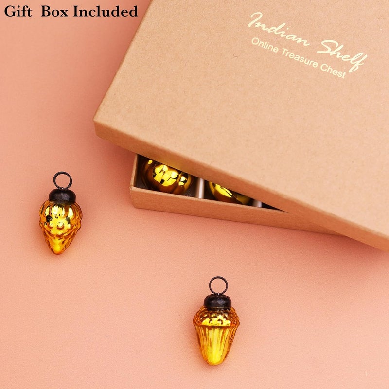 Indian-Shelf 200 Pieces Glass Gold Christmas Ornaments Decorative Mercury Mini Vintage Bulk Hanging Ornaments for Halloween Christmas Tree New Year Valentine Day Holidays Event and Wedding Party Decor - Image 2