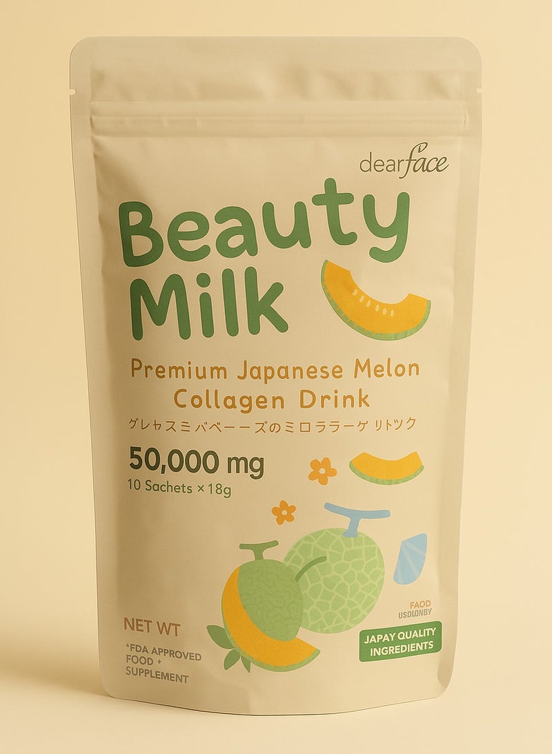 Dear Face Beauty Milk Collagen Drink – 180g (10 Sachets x 18g) | 50,000mg Premium Japanese Melon for Glowing Skin & Skin Elasticity - Image 1