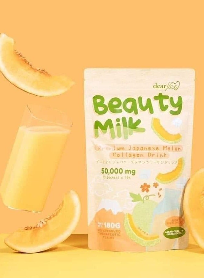 Dear Face Beauty Milk Collagen Drink – 180g (10 Sachets x 18g) | 50,000mg Premium Japanese Melon for Glowing Skin & Skin Elasticity - Image 2